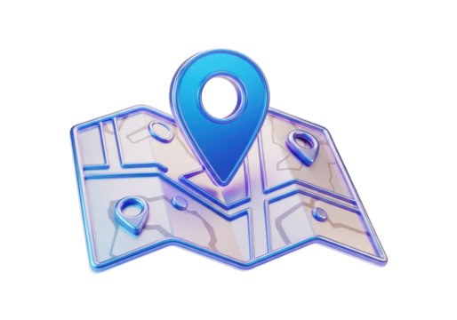 Blue location pin on a map isolated on transparent background, navigation concept