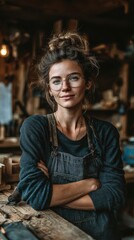 Craftsperson in a workshop showcasing skills and creativity during the day with natural light illuminating the rustic surroundings