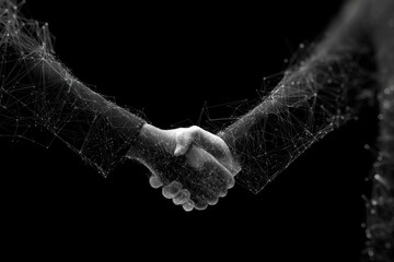 Digital handshake against black background