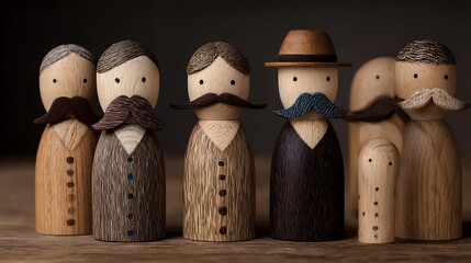 International Mena??s Day celebrated with wooden figures with mustaches, adding charm and creativity to the celebration.