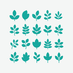 Fototapeta premium Minimalist plant vector icons featuring leaves, sprouts, and simple botanical designs for eco-friendly branding, packaging, and natural-themed artwork.