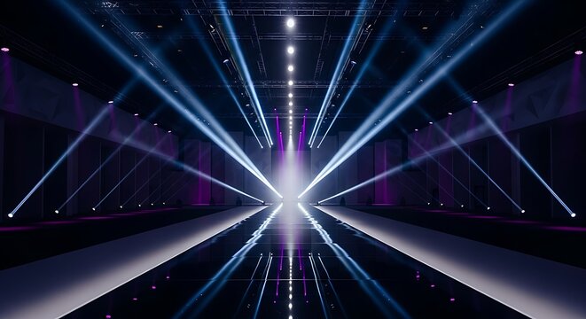 Abstract Light Tunnel, Futuristic, Laser Beams, Stage Lighting, Event Space.
