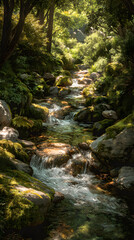 Tranquil Symphony of Natur: The Serene and Soothing ounds of Babbling Forest Sreams Amidst Lush Greenery Offering a Retreat into Nture's Bliss