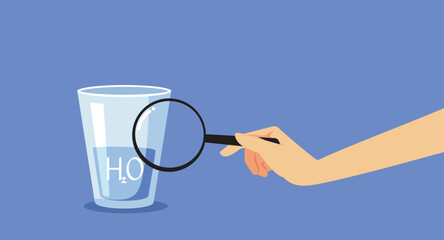 Person with Magnifying Checking Water Quality Vector Illustration. Inspector testing the drinking water for purity of filtration
