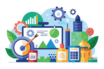 Fototapeta premium Graphic representation of data analysis and software development with colorful elements