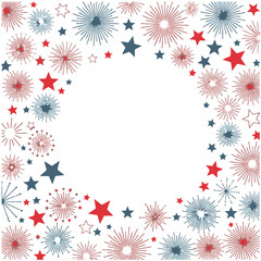 Fourth of July fireworks background, USA border, Independence Day design.