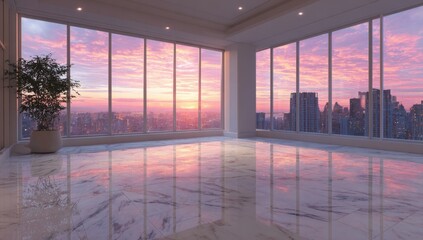 Fototapeta premium Spacious city apartment at sunrise