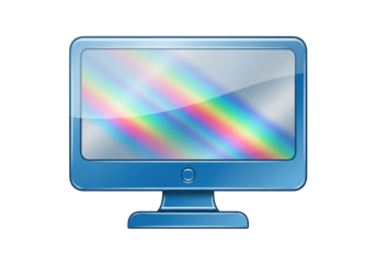 Blue computer monitor with colorful screen isolated on transparent background