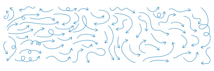 Hand Drawn Swirly Arrows Collection - Thin Line Doodle Vector Pointers