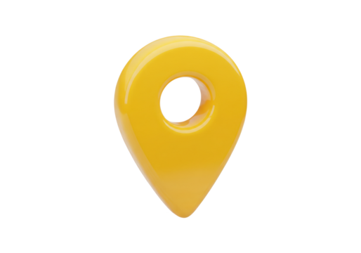 Yellow location pin pointer isolated on transparent background