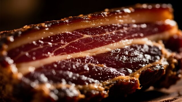 Juicy piece of bacon with fat marbling