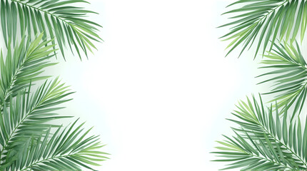 Obraz premium Green Palm Leaves Border on White Background for Tropical or Nature Design