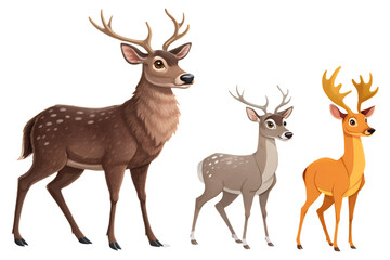 Naklejka premium Various Deer PNG – Cartoon and Realistic Deer Illustrations on Transparent Background