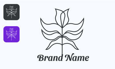 Elegant Beautiful Flower Logo with Line Art Style