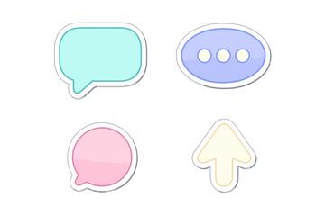 Colorful speech bubbles and arrow symbols on a white background for digital communication and design