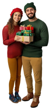 PNG Mixed rae couple excited for christmas clothing portrait photo.