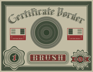 An editable and scalable pattern brush with a repetitive guilloche security pattern inspired by certificates and bank notes. No. 1