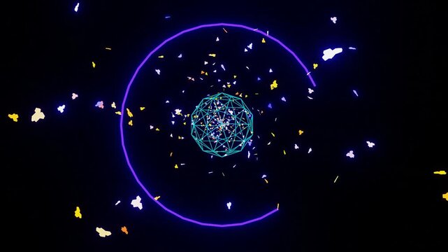 10-seconds spiral turning movement moving turning icosphere spherical wireframe screensaver motion graphics animation visualizer HD video
