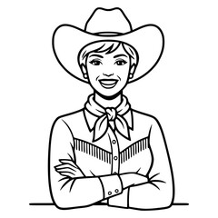 Smiling cowgirl with a hat and fringe shirt, western, rodeo, retro, cowgirl, woman