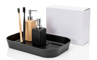 Black wood bathroom accessories set image