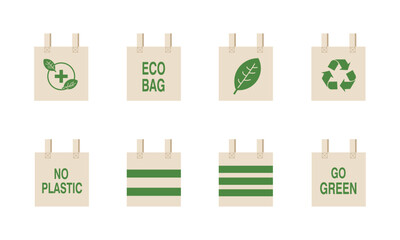 Vector illustration of Earth day eco friendly reusable tote bag concept minimal doodle element set. Save the earth, eco friendly. For web, banner, campaign, social media