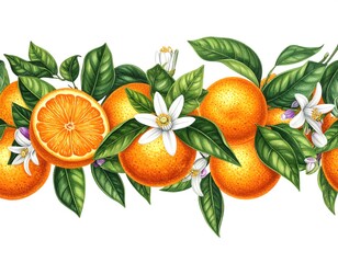 Orange fruits and blossoms border