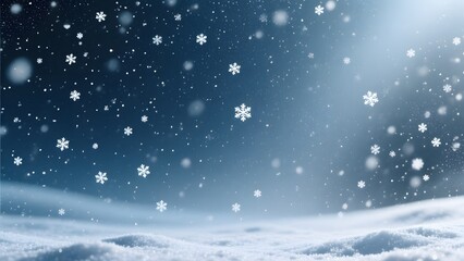 Snowflakes falling on snow and blue background