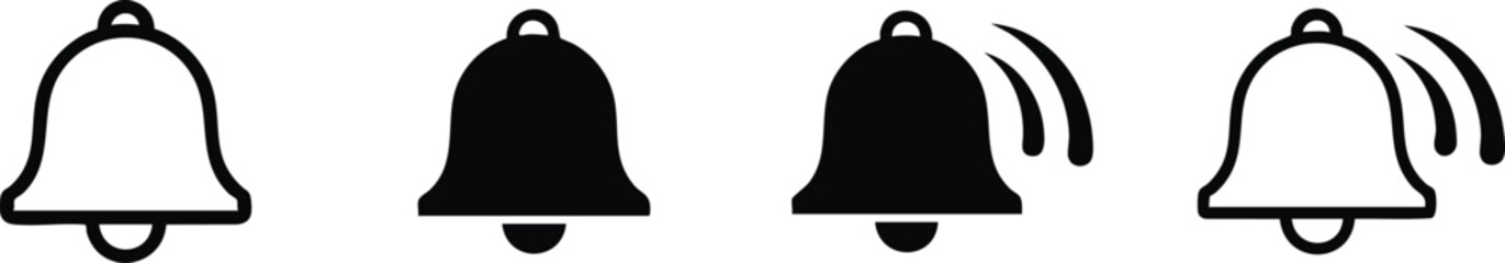 Three bell icons, one silent, one ringing, and one with a notification.