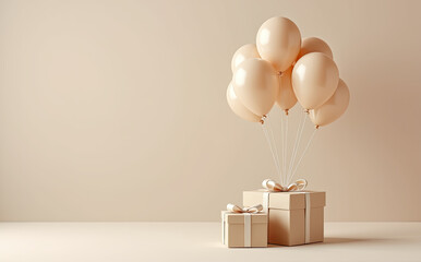 Beige balloons floating above gift boxes image
