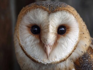 Naklejka premium Lifelike close up portrait of barn owl with heart shaped face soft feather patterns and dark eyes