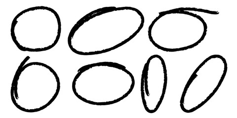 Black hand drawn sketch circles isolated on transparent background for highlight