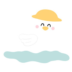 A cartoon bird is swimming in a pool