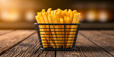 Crispy french fries in basket