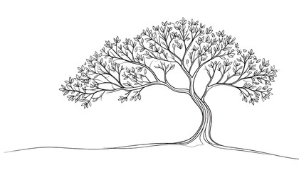 Elegant black and white line drawing of a stylized tree