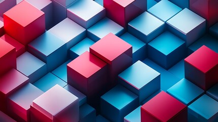 Obraz premium Abstract Isometric Composition Red, White and Blue 3D Cubes, Geometric Arrangement