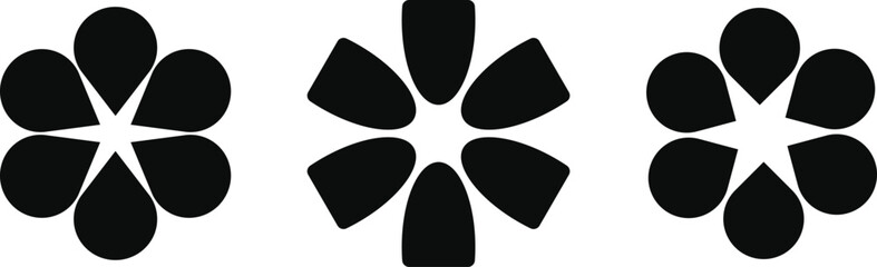 Silhouette Flower Vector Set. Black Floral Icons, Botanical Shapes, Minimalistic Plant Design for Nature, Decoration, and Graphic Illustration