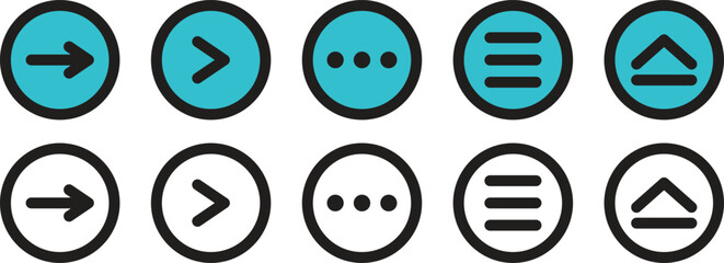 See More Options Menu Icon Set For Mobile Apps and User Interface Symbols With Three Dots, Lines and Arrows Signs