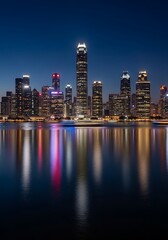 Fototapeta premium Night City Skyline Reflections.