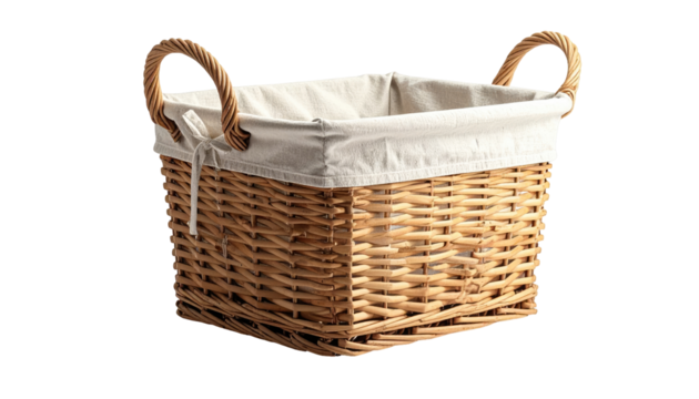 Square wicker basket with fabric liner