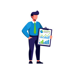 Businessman Presenting Financial Report with Charts and Graphs