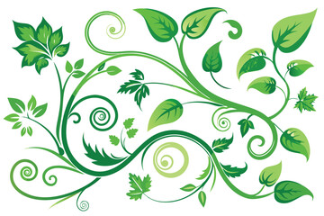 Swirling green vines and leaves creating a beautiful nature design in an elegant pattern