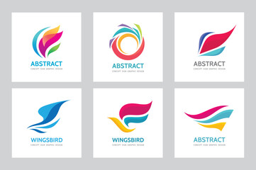 Abstract wing shape logo set vector illustration. Concept business dynamic expression sign collection. Optimism icons. Graphic design elements.