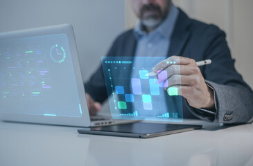 Future of Planning: A Business Professional Interacting with a Holographic Calendar