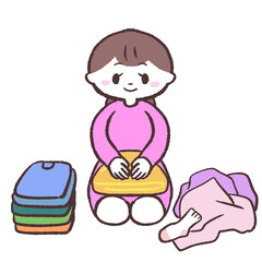 服をたたむ女性のイラスト