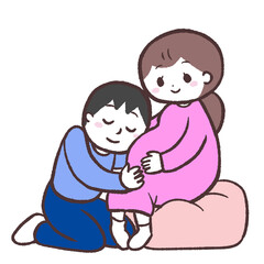 胎動を感じる夫婦のイラスト