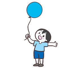 風船を見る男の子のイラスト