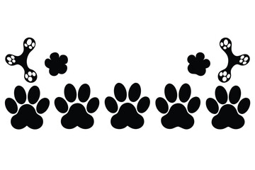 Cute black paw prints and playful shapes scattered across a white background for pet lovers