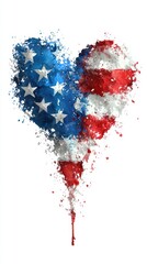 Heart shape formed by red, white, and blue paint splashes representing patriotism and American pride during a summer celebration