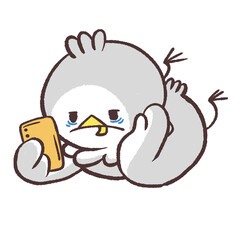 スマホ中毒の白い鳥のイラスト