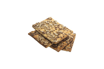 Stacked flax and sunflower seed cookies isolated on a white background are perfect for snack branding, packaging visuals, or baked goods advertising.